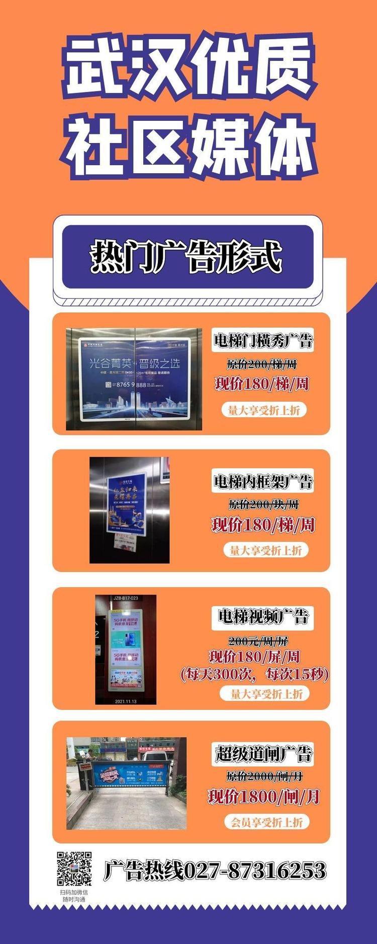 武汉小区广告发布 电梯道闸门禁灯箱媒体 可7天起发布 费用超低